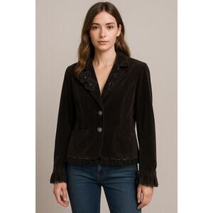 West Pacific Velvet Embellished Blazer Jacket Black L